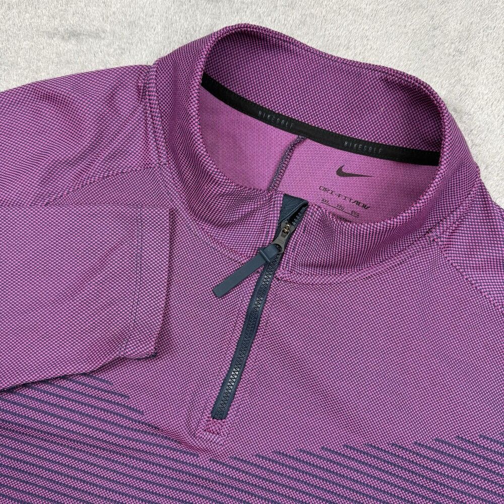 Nike Golf DriFitAdv Polo Mens 2XL Purple Polyester Long Sleeve Zip Collar